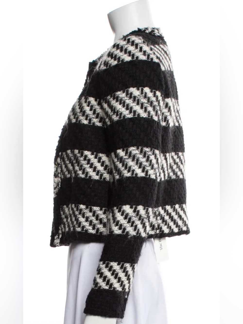 Alice + Olivia Landon Striped Tweed Cropped Jacket B&W M/8 - Picture 5 of 15